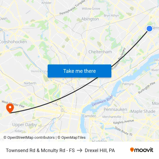 Townsend Rd & Mcnulty Rd - FS to Drexel Hill, PA map
