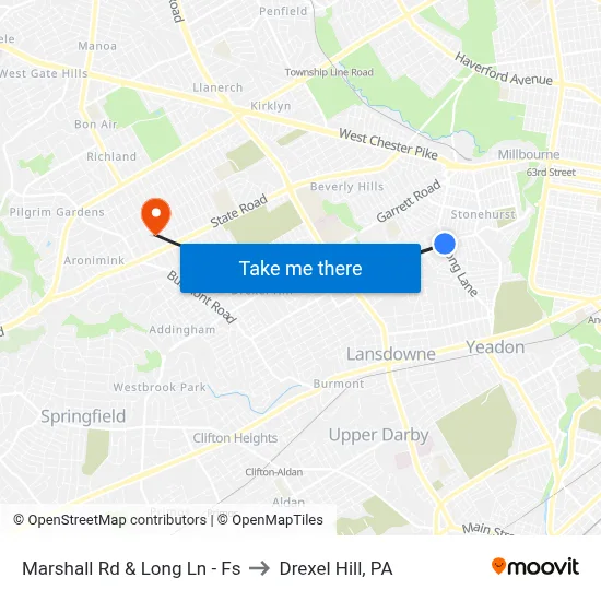Marshall Rd & Long Ln - Fs to Drexel Hill, PA map