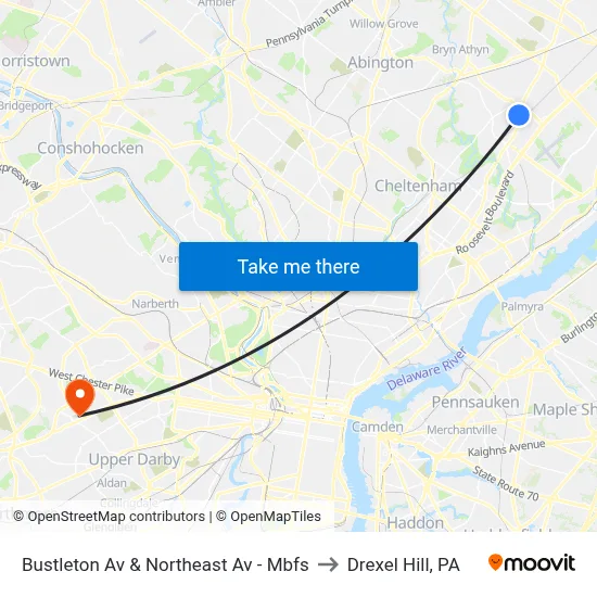 Bustleton Av & Northeast Av - Mbfs to Drexel Hill, PA map
