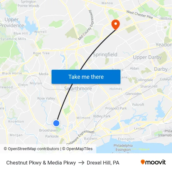 Chestnut Pkwy & Media Pkwy to Drexel Hill, PA map