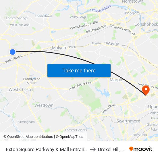 Exton Square Parkway & Mall Entrance to Drexel Hill, PA map