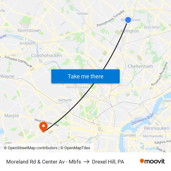 Moreland Rd & Center Av - Mbfs to Drexel Hill, PA map