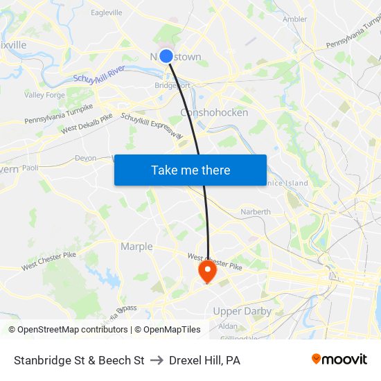 Stanbridge St & Beech St to Drexel Hill, PA map