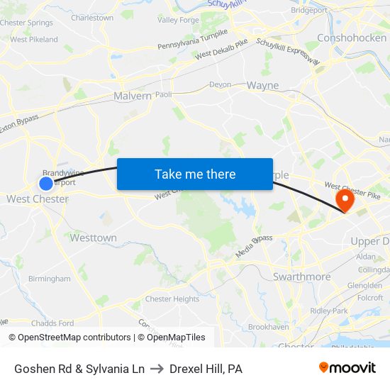 Goshen Rd & Sylvania Ln to Drexel Hill, PA map