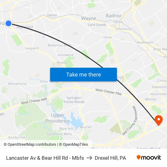 Lancaster Av & Bear Hill Rd - Mbfs to Drexel Hill, PA map