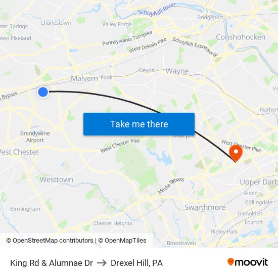 King Rd & Alumnae Dr to Drexel Hill, PA map