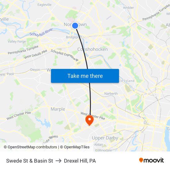 Swede St & Basin St to Drexel Hill, PA map