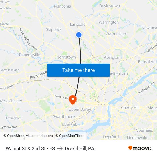 Walnut St & 2nd St - FS to Drexel Hill, PA map