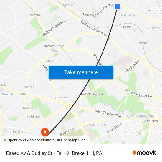 Essex Av & Dudley St - Fs to Drexel Hill, PA map