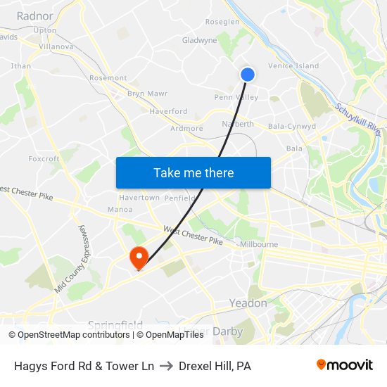 Hagys Ford Rd & Tower Ln to Drexel Hill, PA map