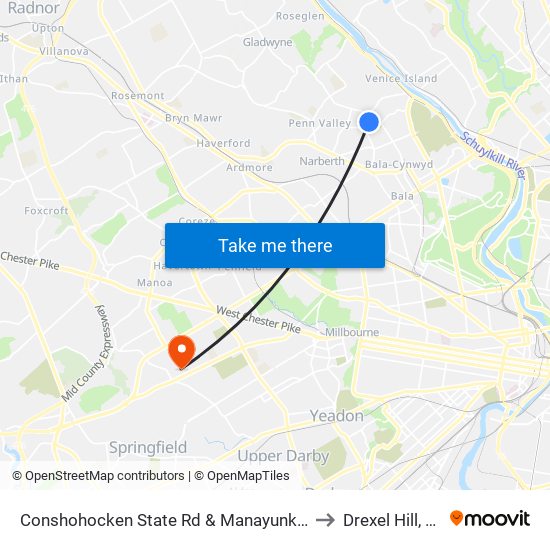 Conshohocken State Rd & Manayunk Rd to Drexel Hill, PA map