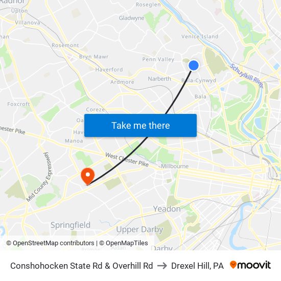 Conshohocken State Rd & Overhill Rd to Drexel Hill, PA map