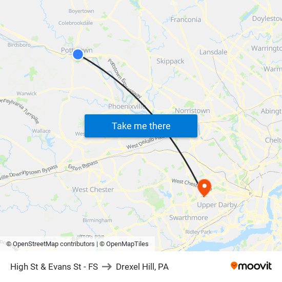 High St & Evans St - FS to Drexel Hill, PA map