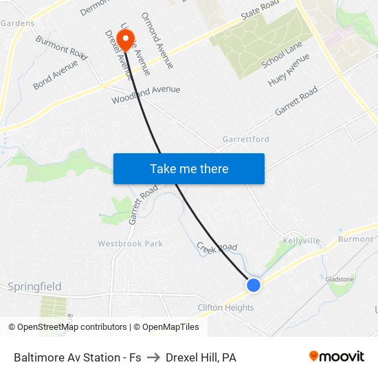 Baltimore Av Station - Fs to Drexel Hill, PA map