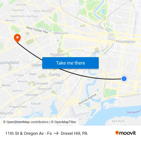 11th St & Oregon Av - Fs to Drexel Hill, PA map