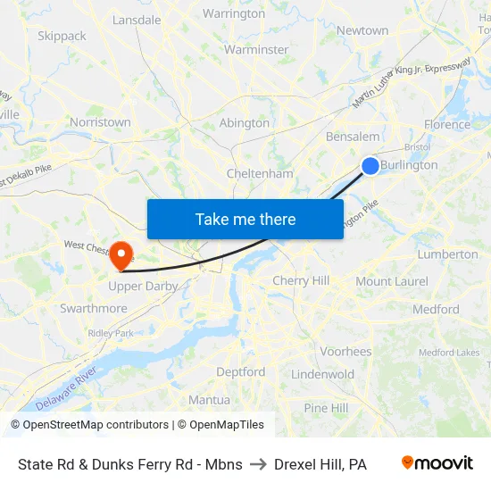 State Rd & Dunks Ferry Rd - Mbns to Drexel Hill, PA map