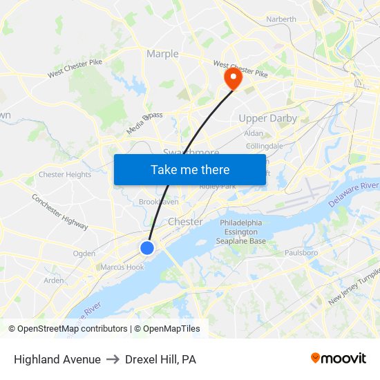 Highland Avenue to Drexel Hill, PA map