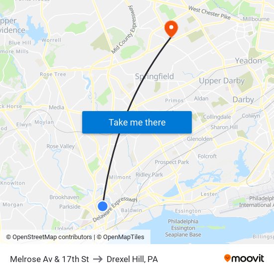 Melrose Av & 17th St to Drexel Hill, PA map
