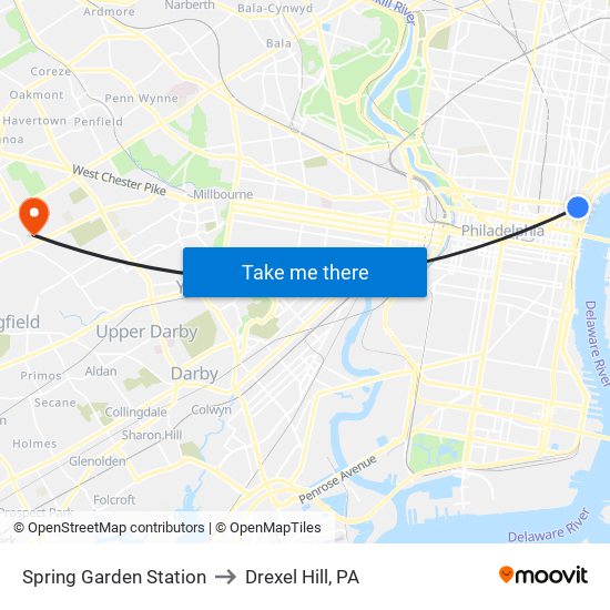 Spring Garden Station to Drexel Hill, PA map