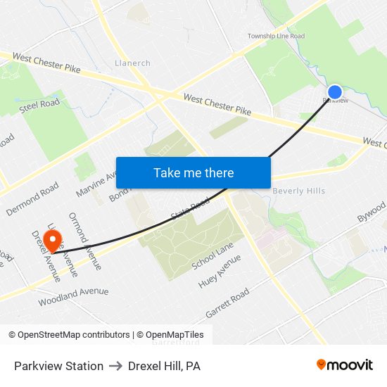 Parkview Station to Drexel Hill, PA map