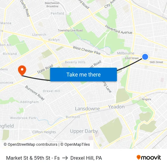 Market St & 59th St - Fs to Drexel Hill, PA map