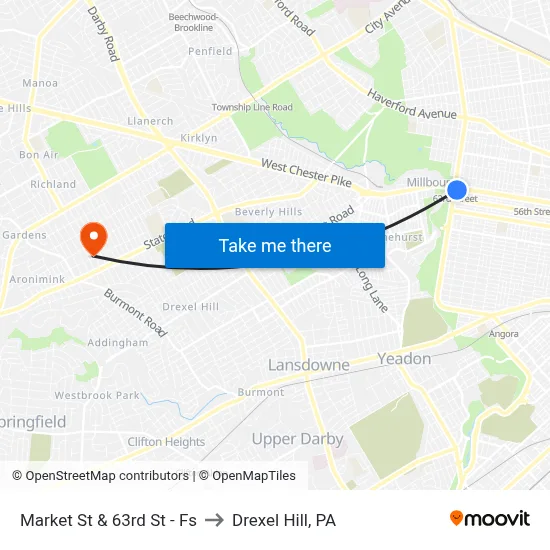 Market St & 63rd St - Fs to Drexel Hill, PA map