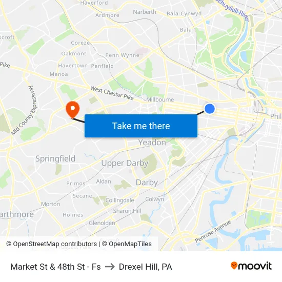 Market St & 48th St - Fs to Drexel Hill, PA map