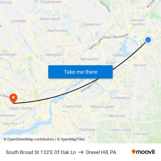 South Broad St 132'E Of Oak Ln to Drexel Hill, PA map