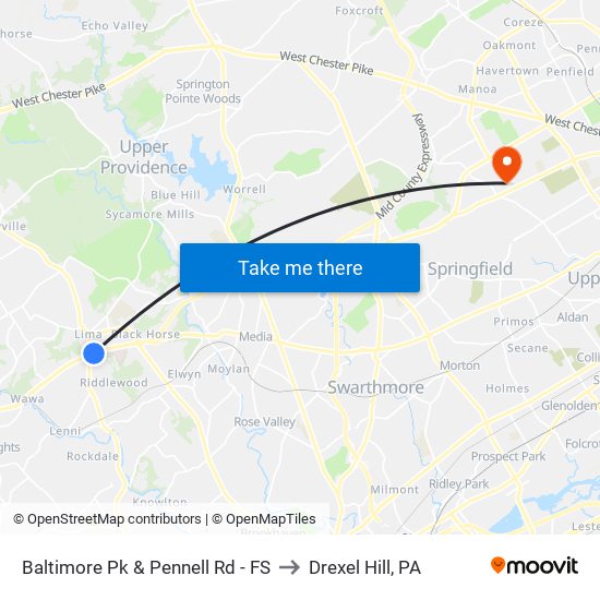 Baltimore Pk & Pennell Rd - FS to Drexel Hill, PA map