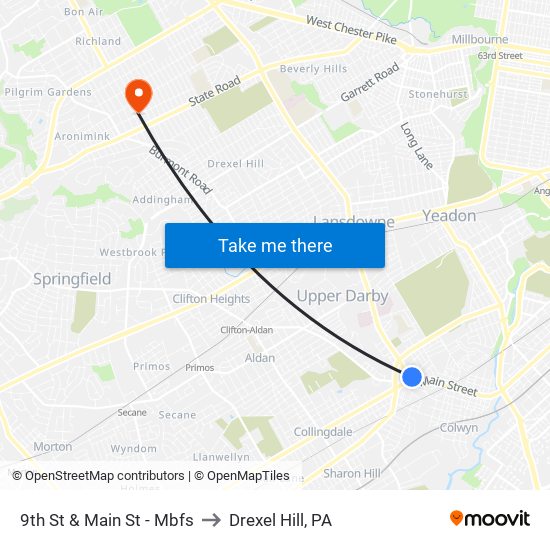 9th St & Main St - Mbfs to Drexel Hill, PA map