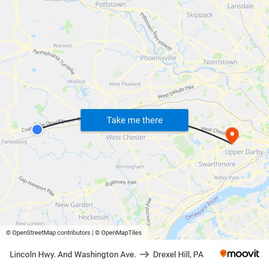 Lincoln Hwy. And Washington Ave. to Drexel Hill, PA map