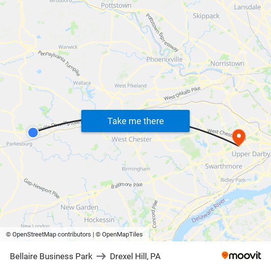 Bellaire Business Park to Drexel Hill, PA map