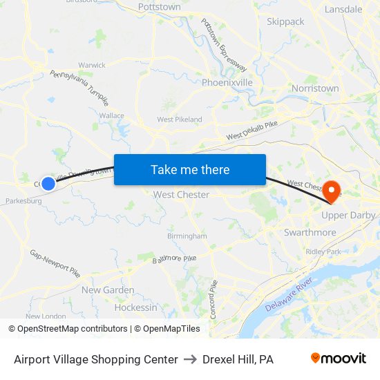 Airport Village Shopping Center to Drexel Hill, PA map