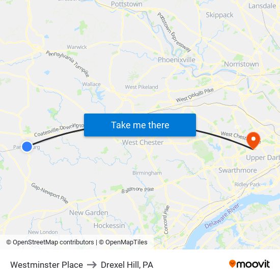 Westminster Place to Drexel Hill, PA map