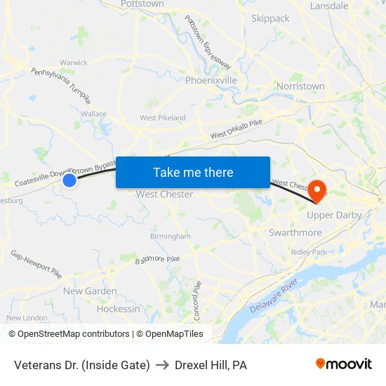 Veterans Dr. (Inside Gate) to Drexel Hill, PA map