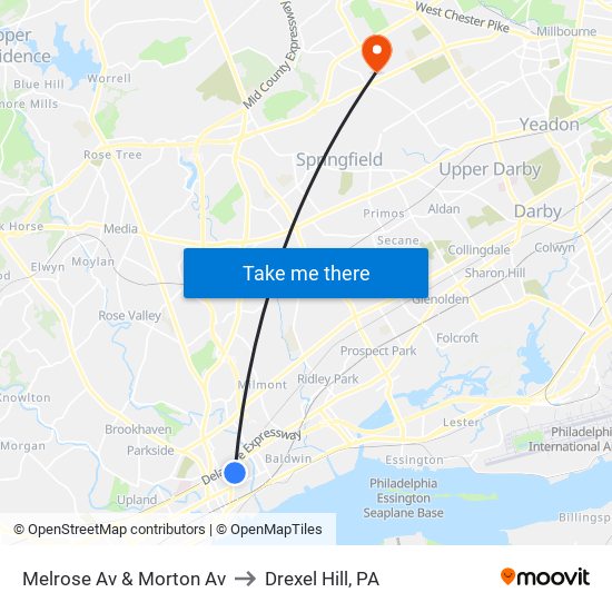 Melrose Av & Morton Av to Drexel Hill, PA map