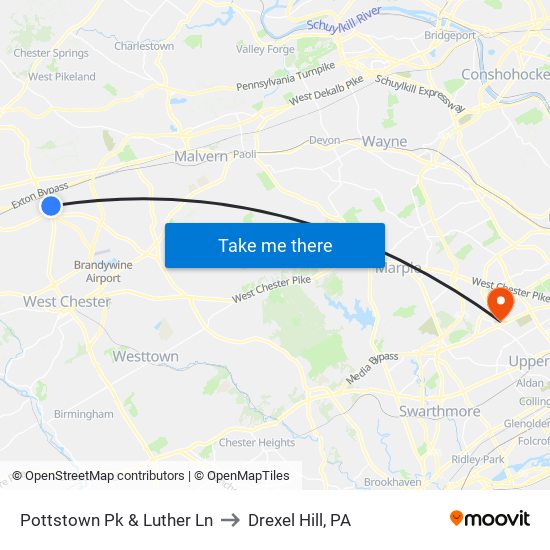 Pottstown Pk & Luther Ln to Drexel Hill, PA map