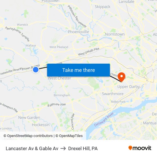 Lancaster Av & Gable Av to Drexel Hill, PA map