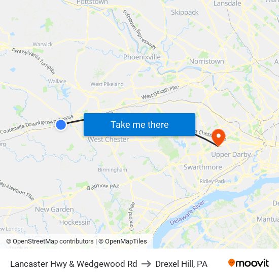 Lancaster Hwy & Wedgewood Rd to Drexel Hill, PA map