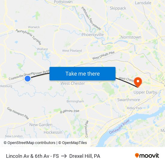 Lincoln Av & 6th Av - FS to Drexel Hill, PA map