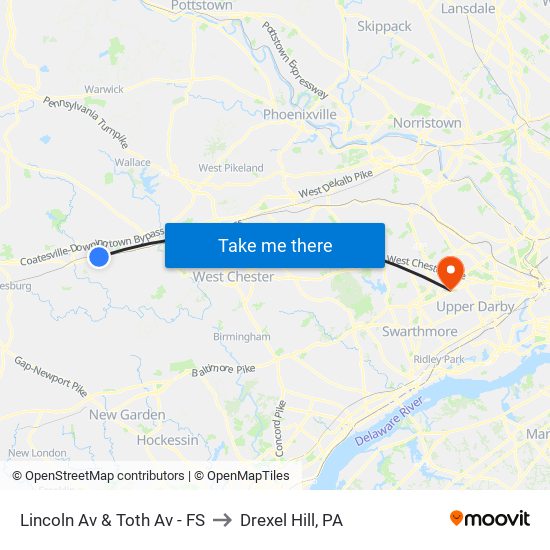 Lincoln Av & Toth Av - FS to Drexel Hill, PA map