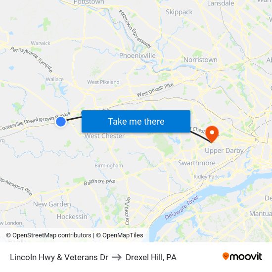 Lincoln Hwy & Veterans Dr to Drexel Hill, PA map