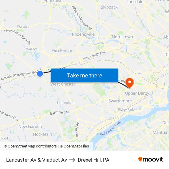 Lancaster Av & Viaduct Av to Drexel Hill, PA map