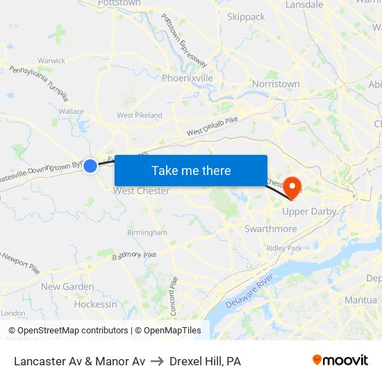 Lancaster Av & Manor Av to Drexel Hill, PA map