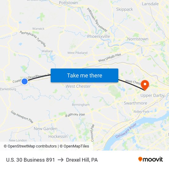 U.S. 30 Business 891 to Drexel Hill, PA map