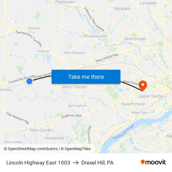 Lincoln Highway East 1003 to Drexel Hill, PA map