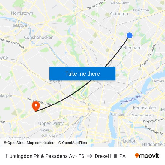 Huntingdon Pk & Pasadena Av - FS to Drexel Hill, PA map