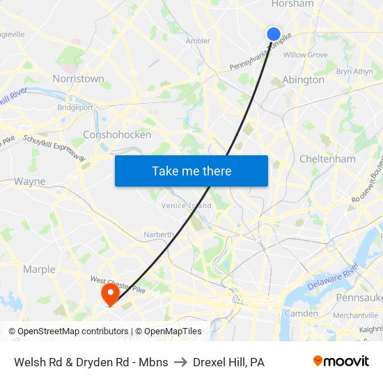Welsh Rd & Dryden Rd - Mbns to Drexel Hill, PA map