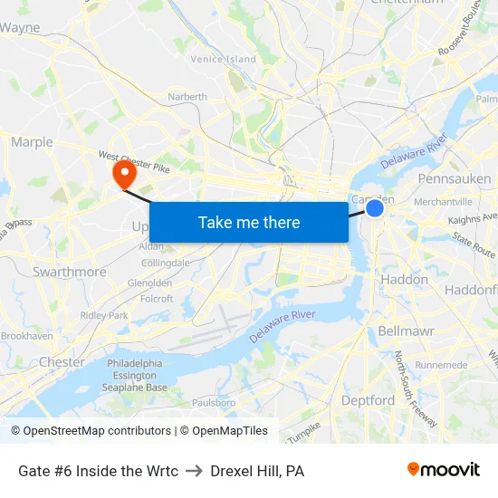 Gate #6 Inside the Wrtc to Drexel Hill, PA map