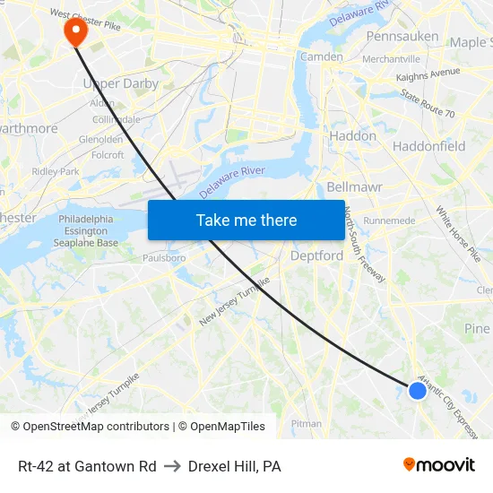Rt-42 at Gantown Rd to Drexel Hill, PA map